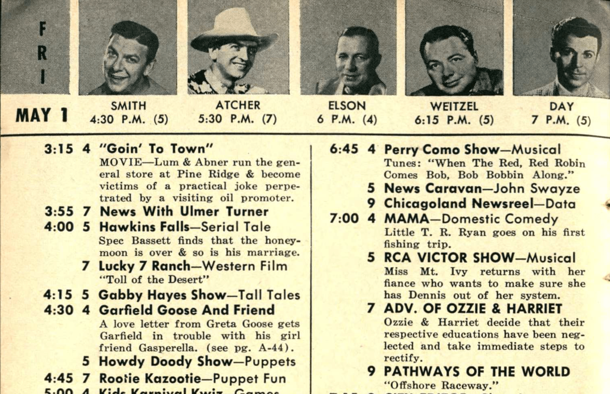 Detail of page A-14 from the 1-7 May, 1953 TV Guide issue.